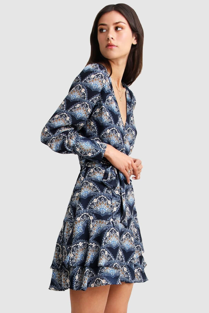 A Night With You Mini Wrap Dress in Navy - Belle & Bloom