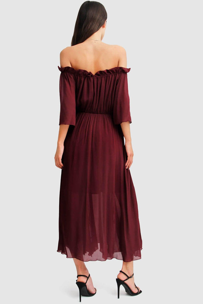 Amour Amour Ruffled Maxi Dress in Burgundy - Belle & Bloom