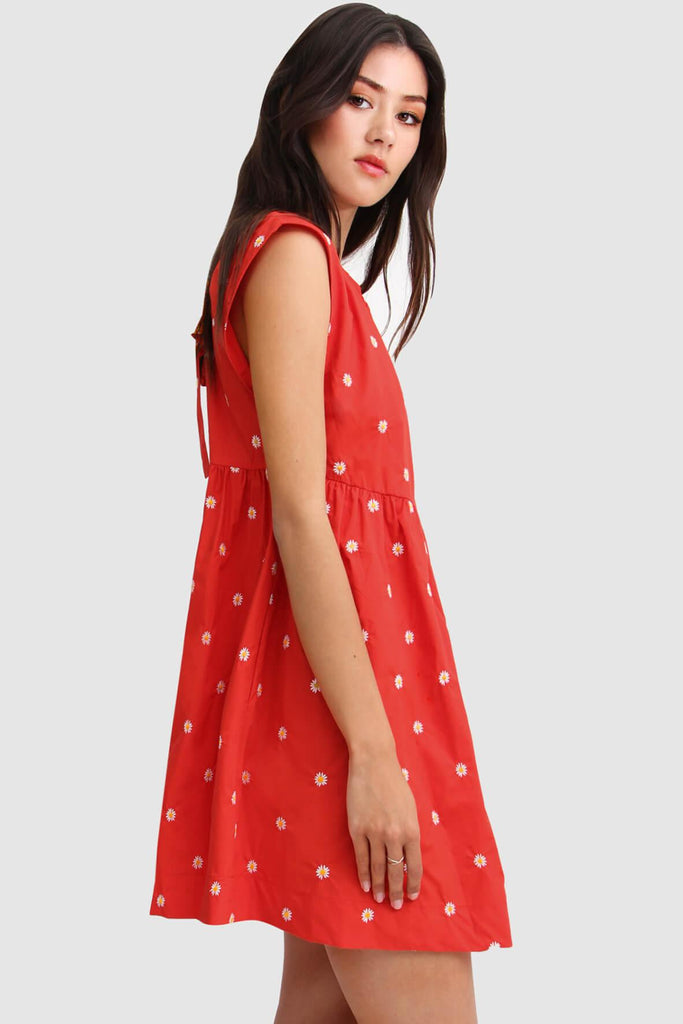Baby Doll Embroidered Dress in Red - Belle & Bloom