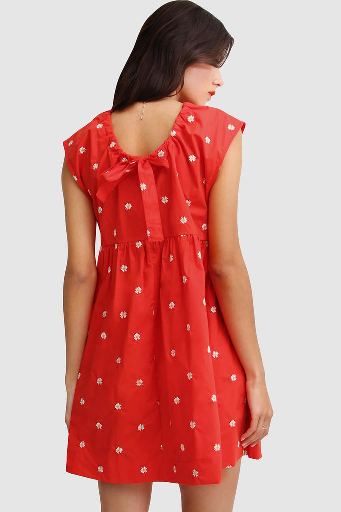 Baby Doll Embroidered Dress in Red - Belle & Bloom