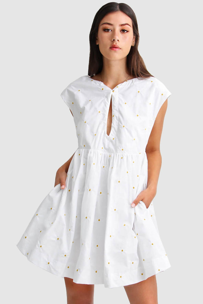Baby Doll Embroidered Dress in White - Belle & Bloom