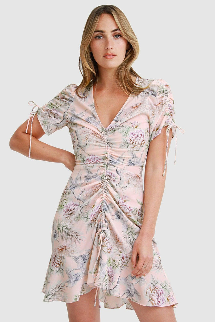 Penny Lane Rouched Mini Dress in Pink - Belle & Bloom