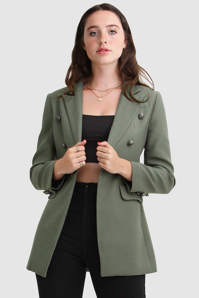 Princess Polly Textured Weave Blazer In Military - Belle & Bloom