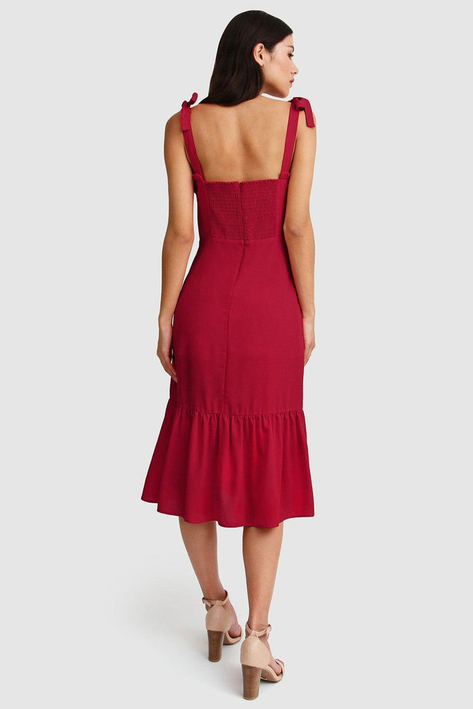 Summer Storm Midi Dress in Dark Red - Belle & Bloom