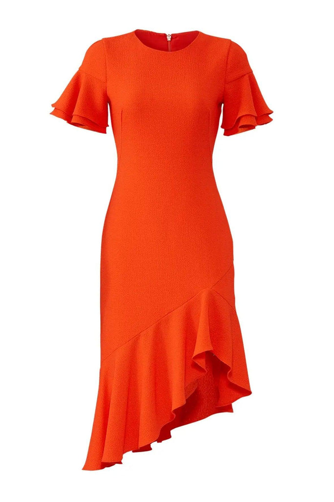 Asymmetrical Orange Ruffle Dress - Black Halo