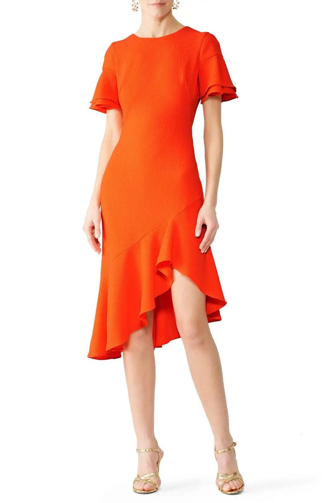 Asymmetrical Orange Ruffle Dress - Black Halo