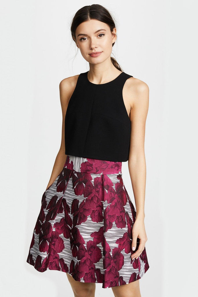 Skirt With Magenta Floral Prints - Black Halo