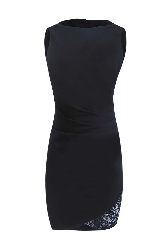 Black Rouched Lace Dress - Aijek