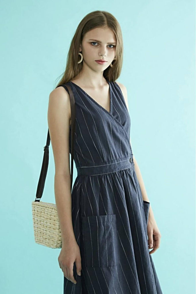 Stripe Belted Dress - Bonsui