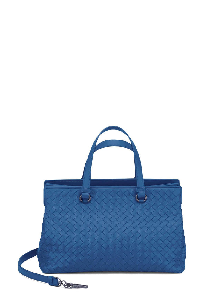 Intrecciato Medium Top Handle Bag Blue - Bottega Veneta