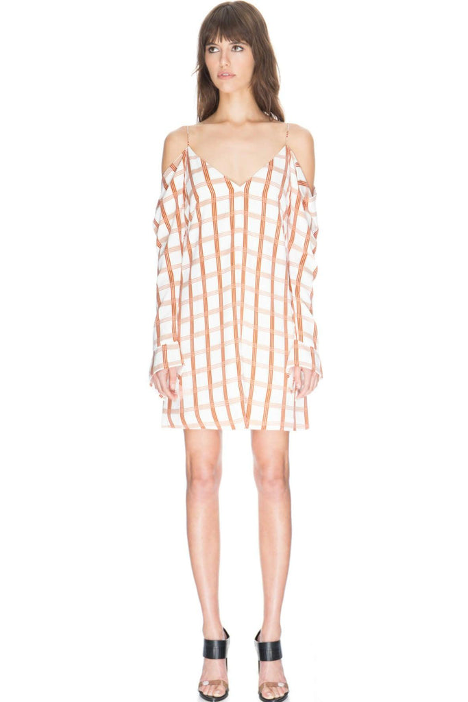 Cold Shoulder LS Check Dress - C/Meo Collective