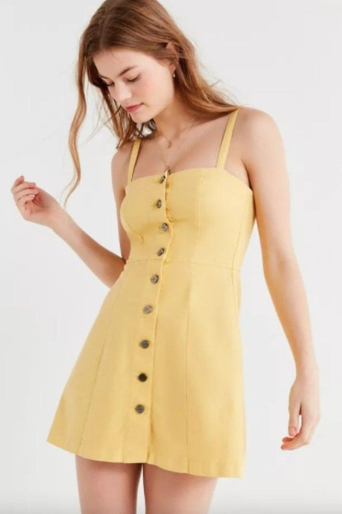 Tabitha Custard Yellow Button Mini Dress - Capulet