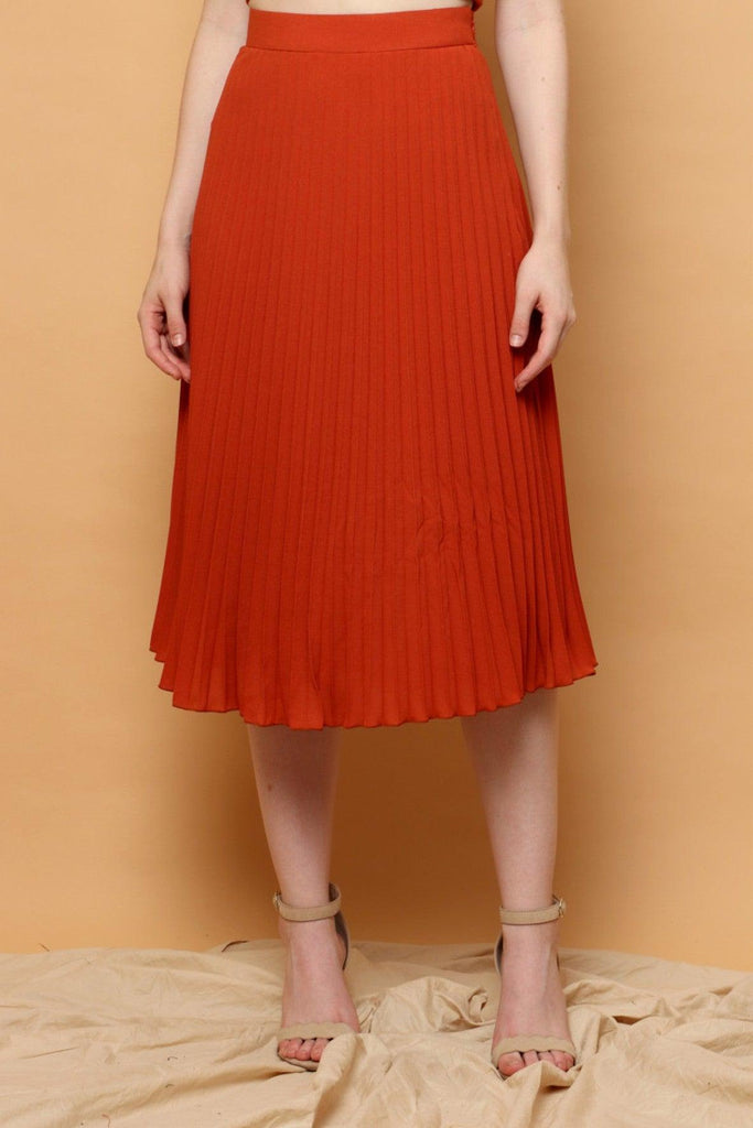 Orange Pleated Long Skirt - Creme De La Creme