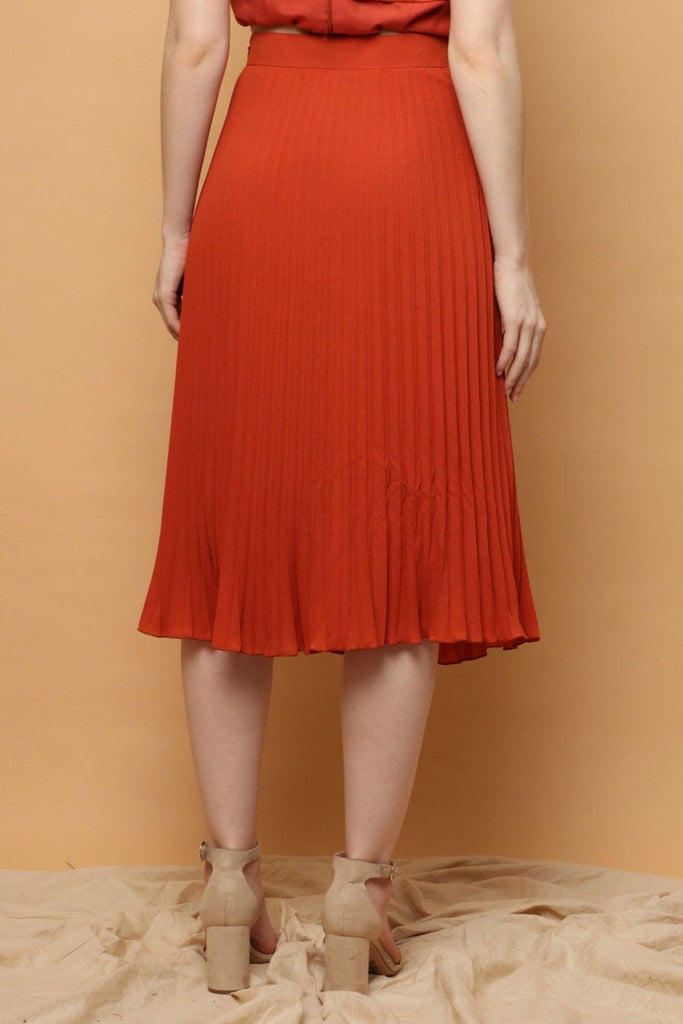 Orange Pleated Long Skirt - Creme De La Creme