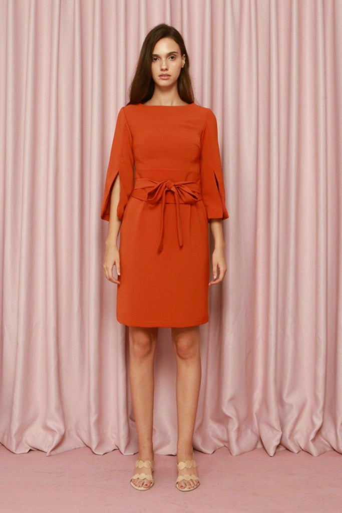 Orange Pleated Sleeve Dress - Creme De La Creme