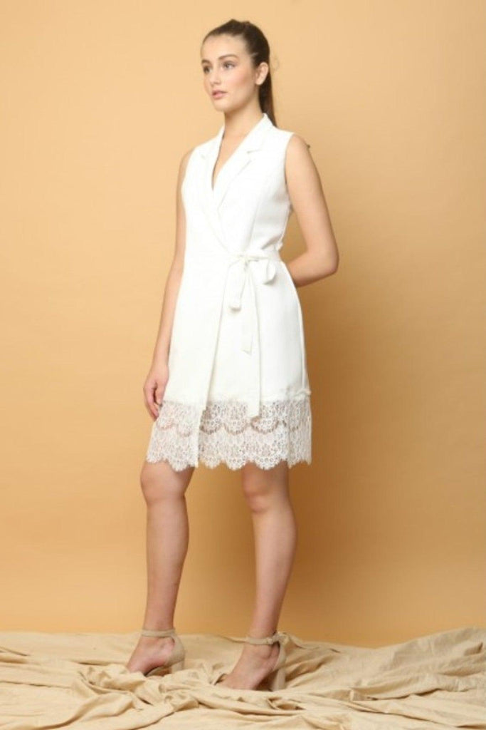 White Dress With Lace & Ribbon - Creme De La Creme