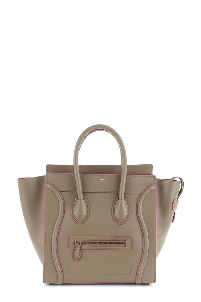Mini Luggage Taupe with Pink Piping - Celine