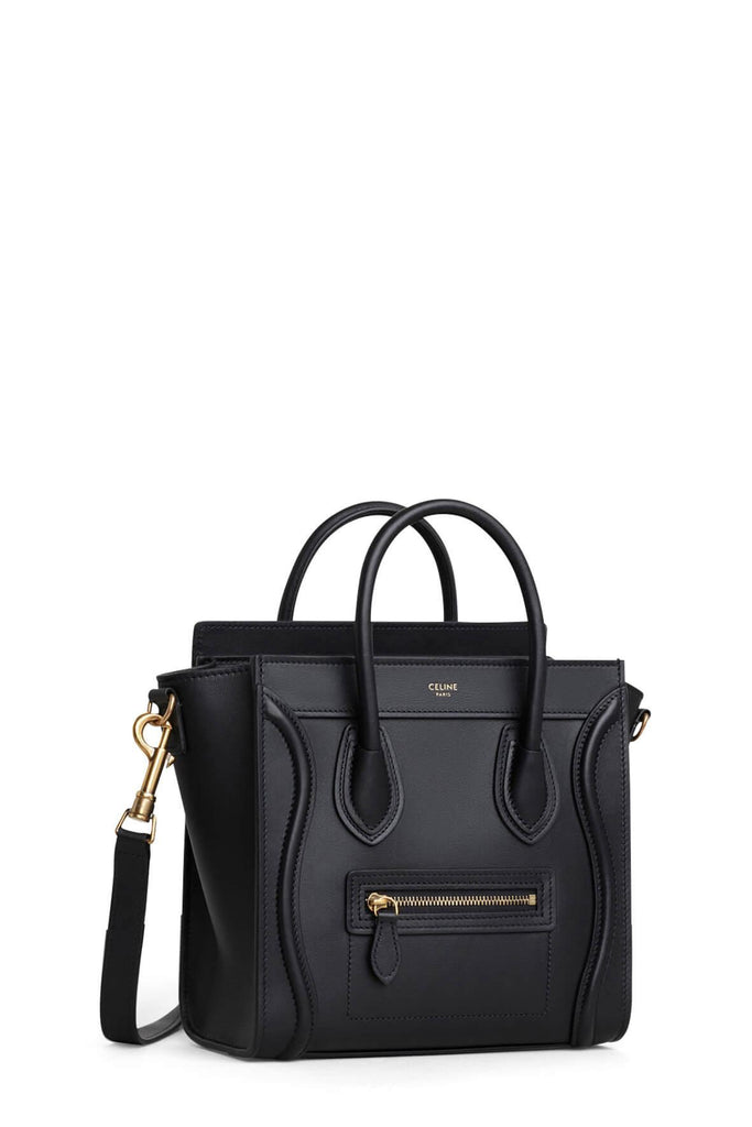 Nano Luggage Black in Smooth Leather with Gold Hardware - Celine