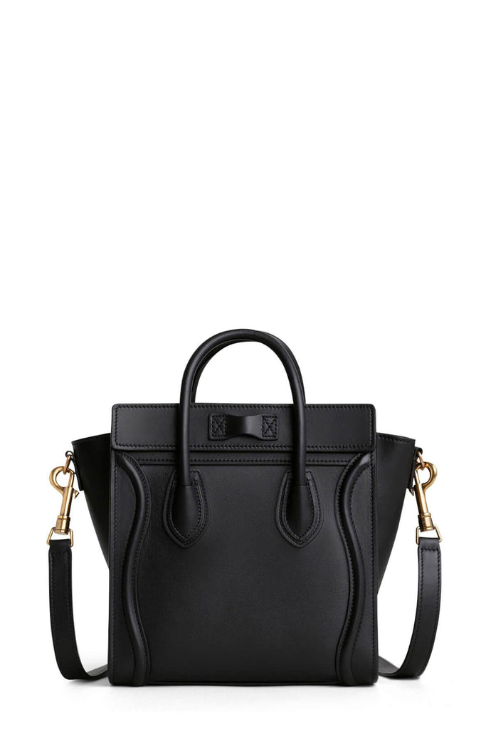 Nano Luggage Black in Smooth Leather with Gold Hardware - Celine
