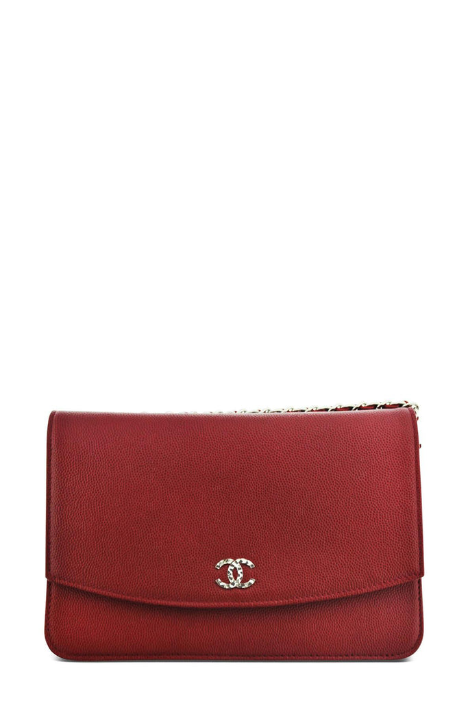 Caviar Classic Wallet on Chain Red with Silver Hardware - Chanel