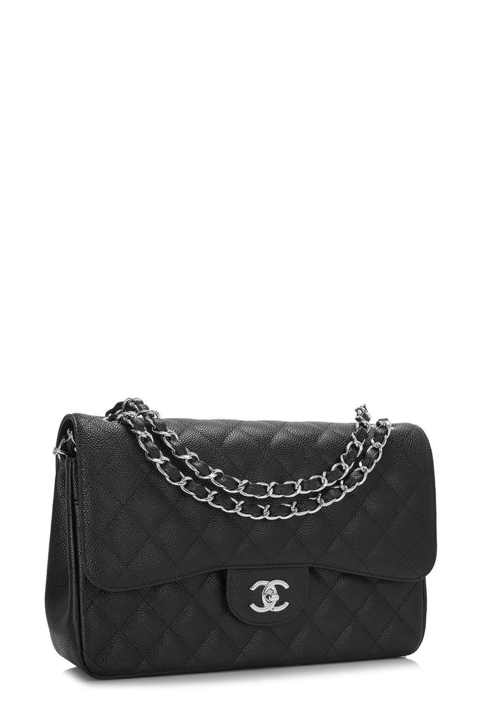 Quilted Caviar Jumbo Classic Flap Bag Black with Silver Hardware - CHANEL