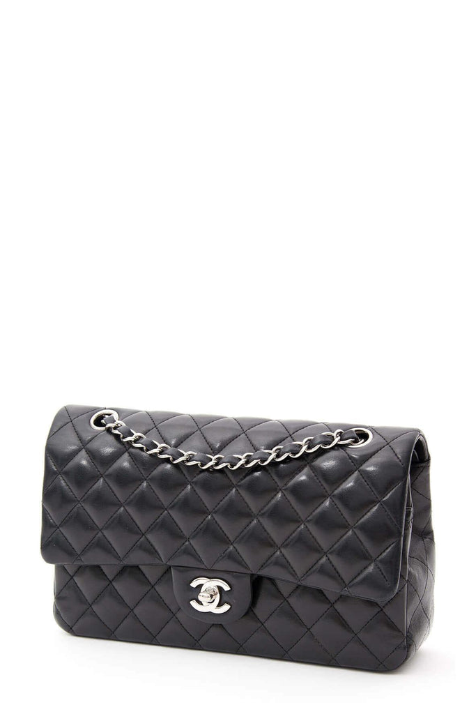 Quilted Lambskin Medium Classic Flap Bag Black with Silver Hardware - CHANEL