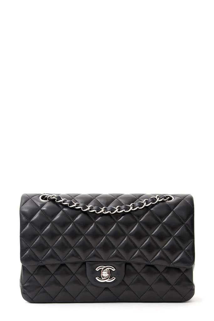 Quilted Lambskin Medium Classic Flap Bag Black with Silver Hardware - CHANEL