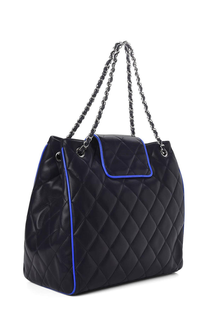 Quilted Lambskin Shopper Dark Navy with Blue Contrast Piping - CHANEL
