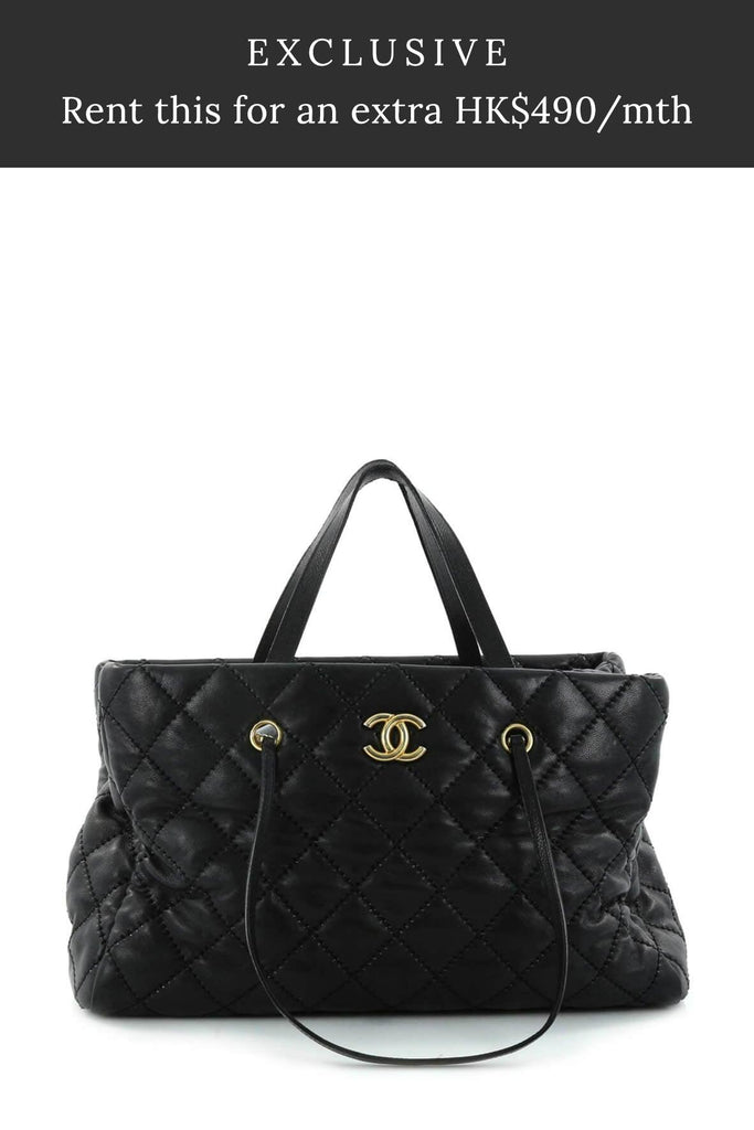 Large Quilted Retro Chain Shopping Tote Black - Chanel