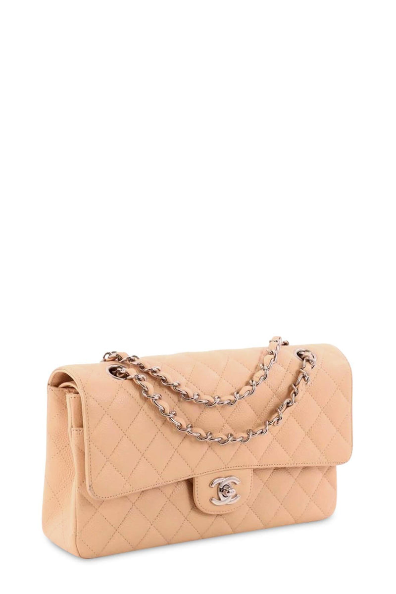 Quilted Caviar Medium Classic Flap Bag Beige with Silver Hardware – Style  Theory SG