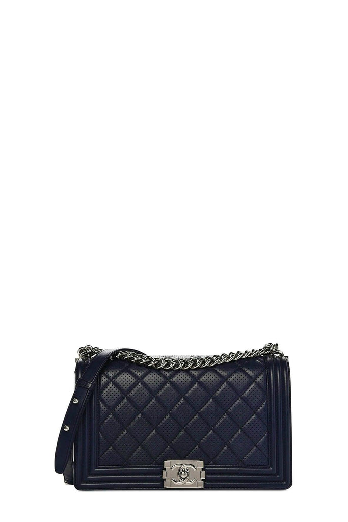 New Medium Perforated Boy Navy with Silver Hardware - CHANEL