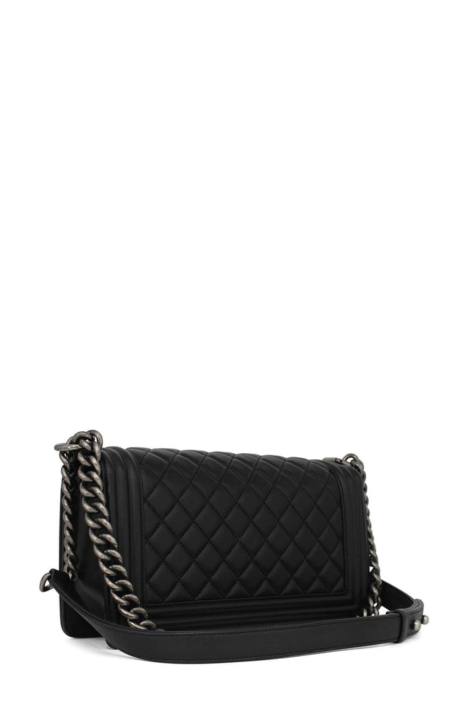 Quilted Calfskin Old Medium Boy Black with Silver Hardware - Chanel