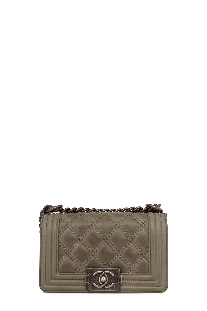 Quilted Calfskin Small Double Stitch Boy Brown in Ruthenium Hardware - Chanel