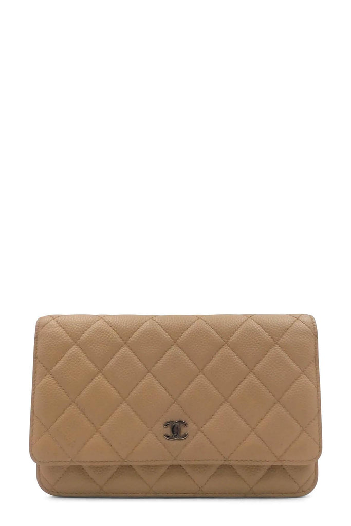 Quilted Caviar Classic Wallet on Chain Beige - CHANEL