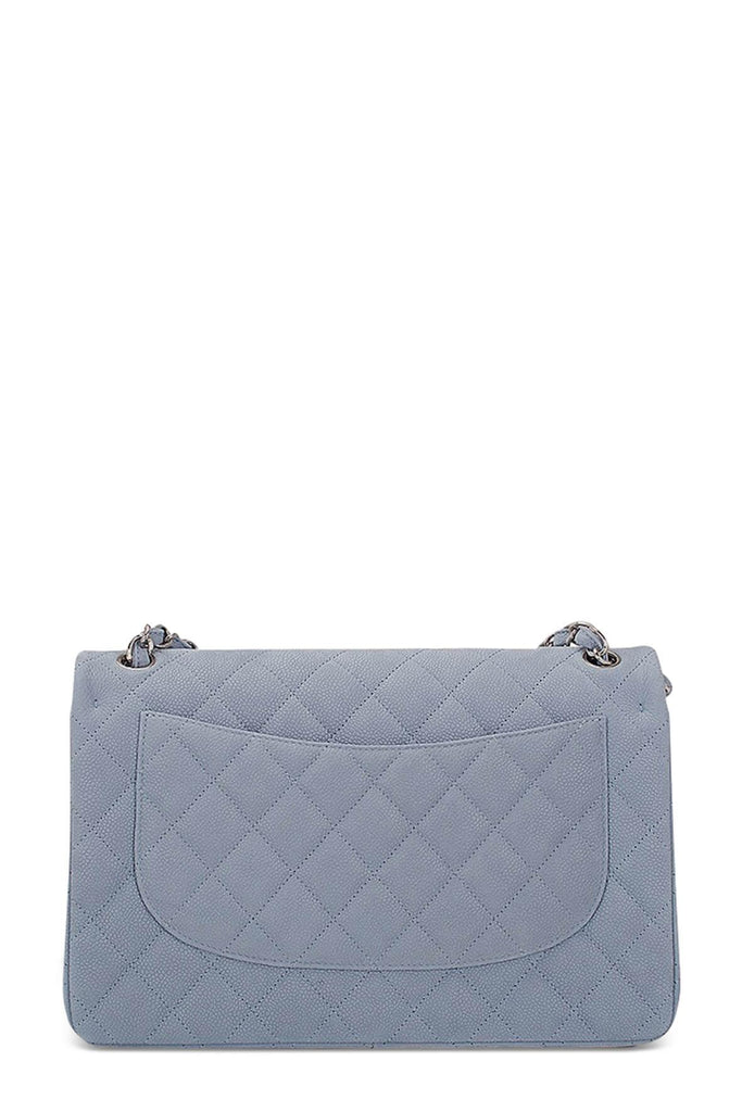 Quilted Caviar Jumbo Classic Flap Bag Ash Blue with Silver Hardware - Chanel