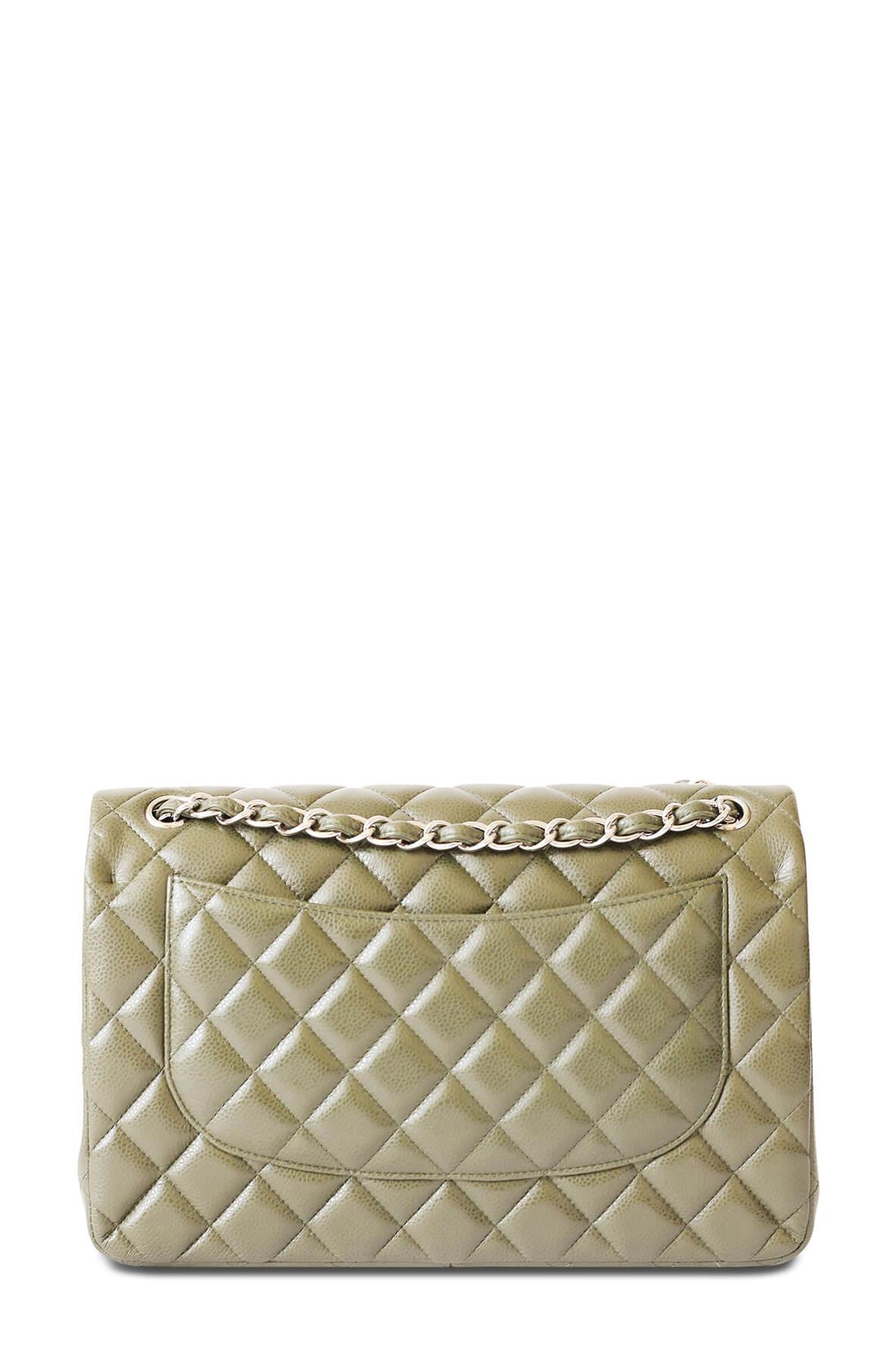Quilted Caviar Jumbo Classic Flap Bag Khaki with Silver Hardware