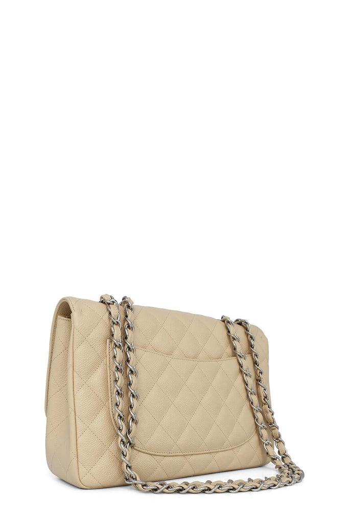 Quilted Caviar Jumbo Classic Single Flap Bag Beige with Silver Hardware - CHANEL