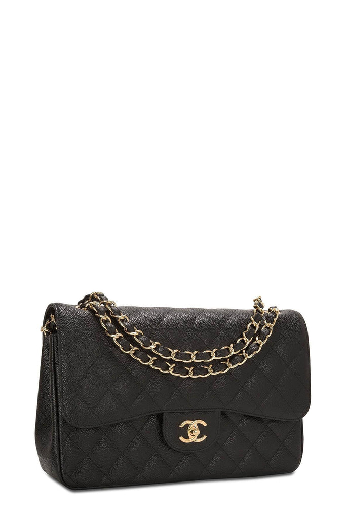 Quilted Caviar Jumbo Classic Flap Bag Black with Gold Hardware - CHANEL
