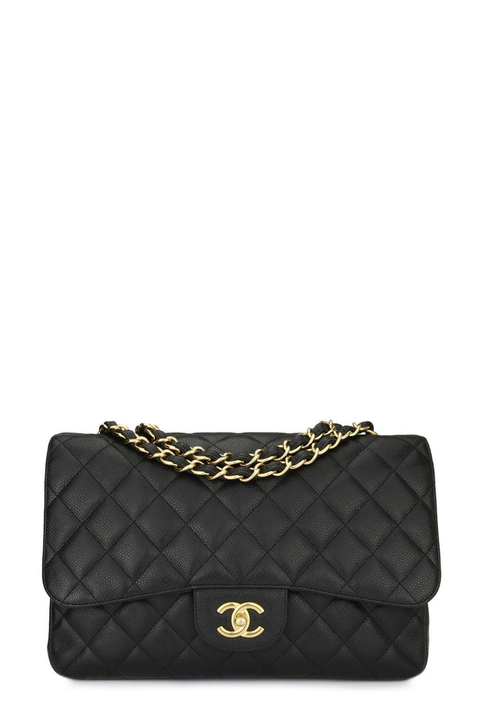 Quilted Caviar Jumbo Classic Single Flap Bag with Gold Hardware - CHANEL