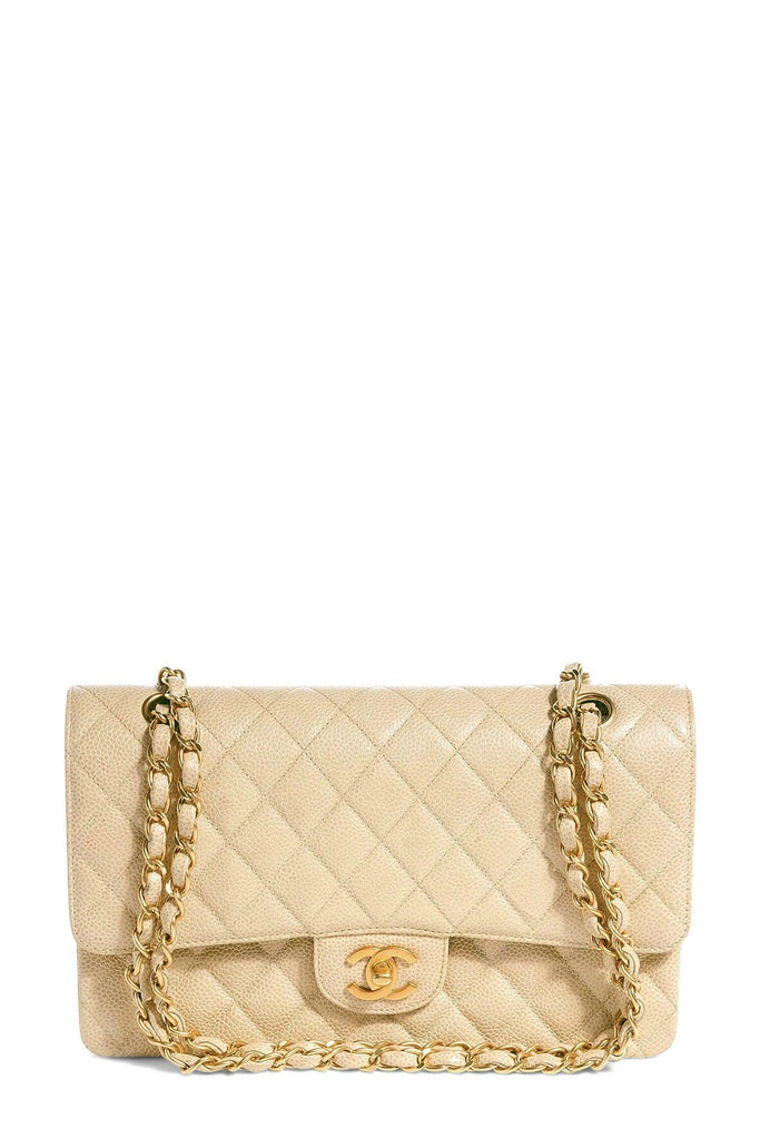 Quilted Caviar Medium Classic Flap Bag Beige with Gold Hardware - CHANEL