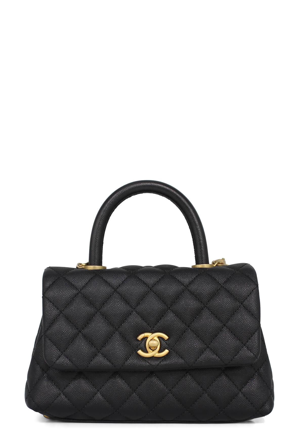 Quilted Caviar Mini Coco Top Handle Black with Gold Hardware