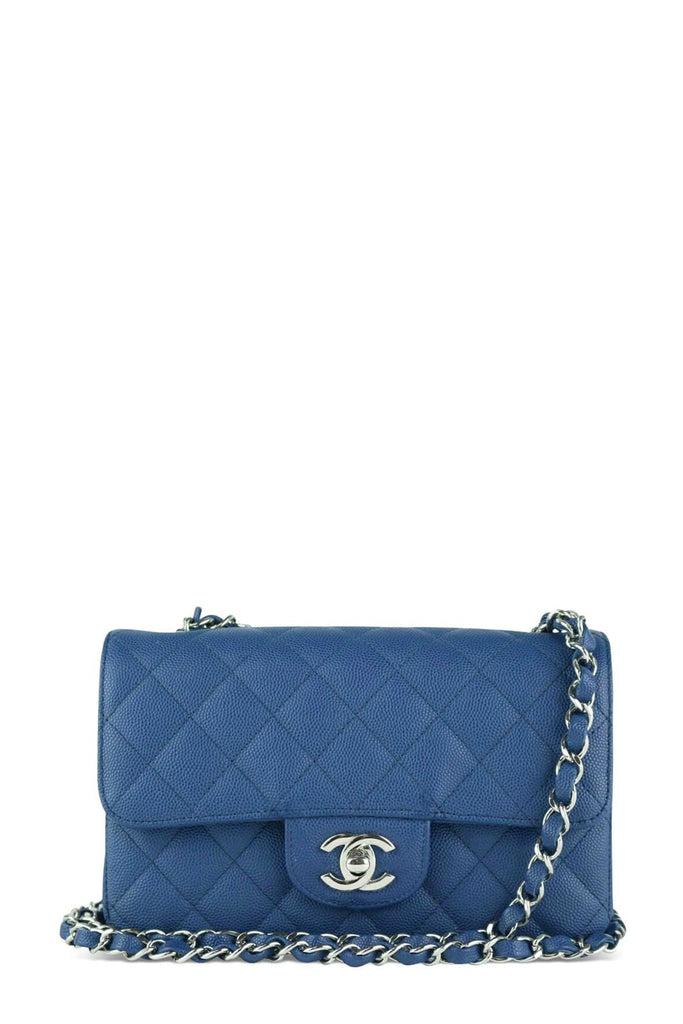 Quilted Caviar New Mini Classic Single Flap Blue with Silver Hardware - Chanel