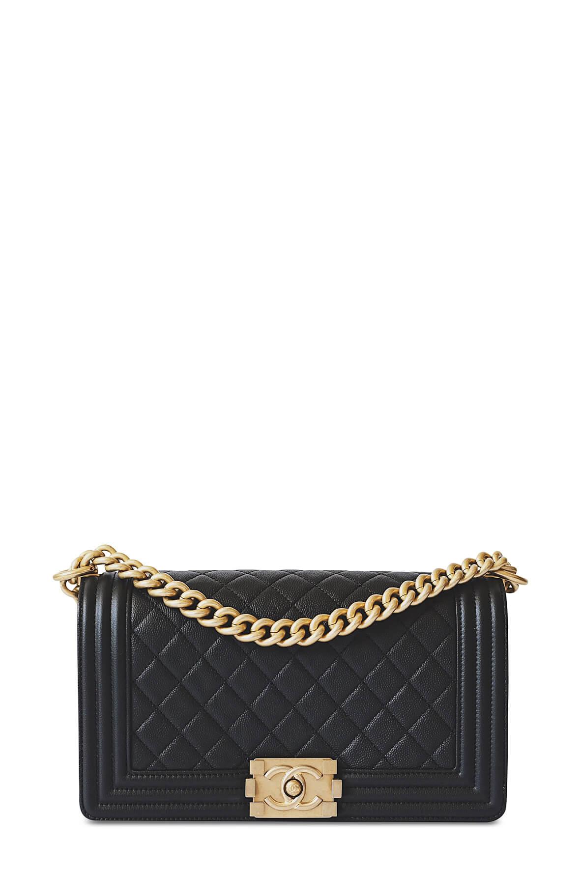 Quilted Caviar Old Medium Boy Black with Gold Hardware – Style Theory SG