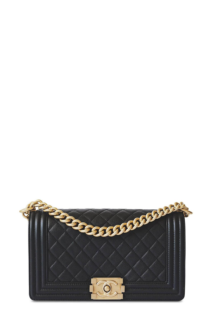 Quilted Caviar Old Medium Boy Black with Gold Hardware - Chanel