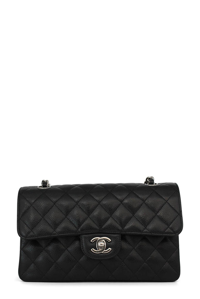 Quilted Caviar Small Classic Flap Bag Black with Silver Hardware - CHANEL