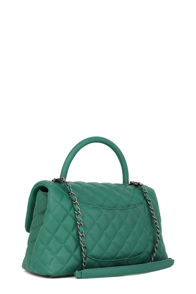 Quilted Caviar Small Coco Top Handle Bag Green - CHANEL