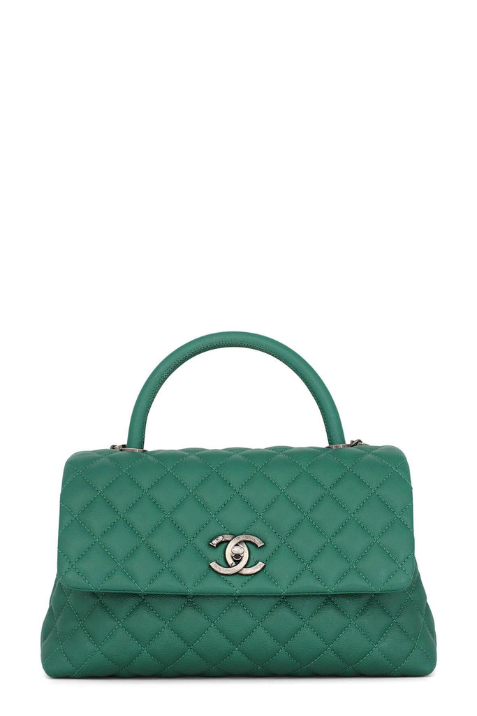 Quilted Caviar Small Coco Top Handle Bag Green - CHANEL