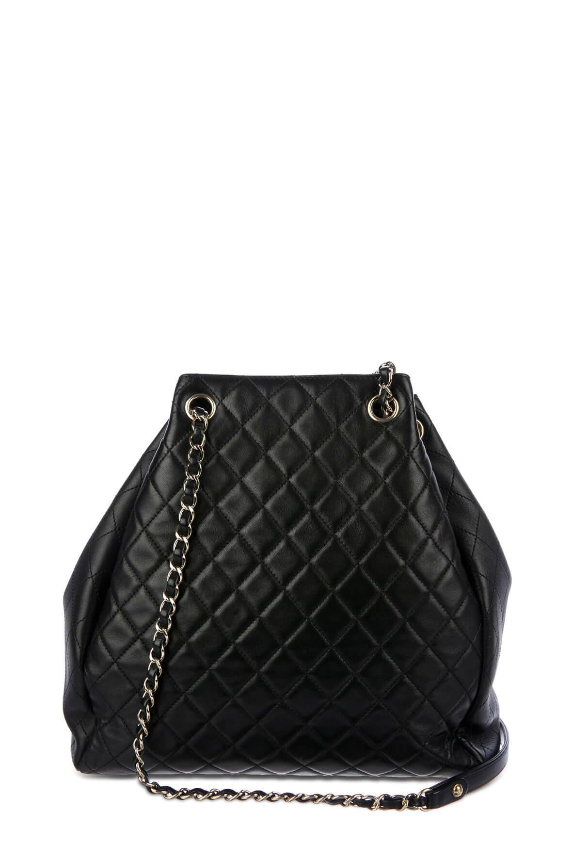 chanel black and white bucket bag leather