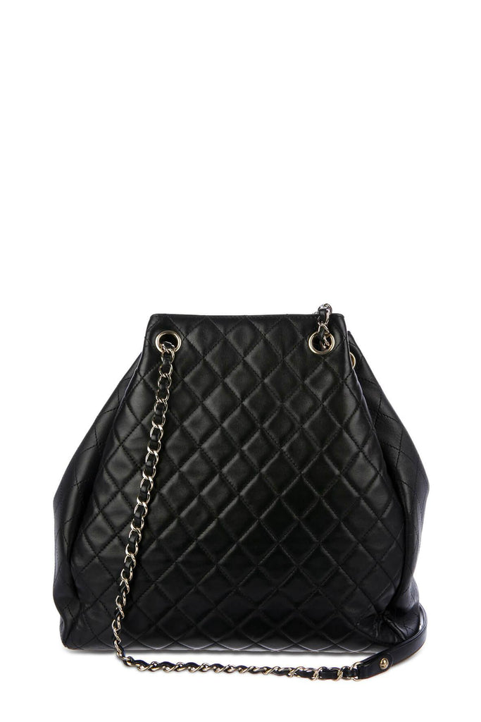 Quilted Lambskin CC Lock Drawstring Bucket Bag Black with Gold Hardware - Chanel