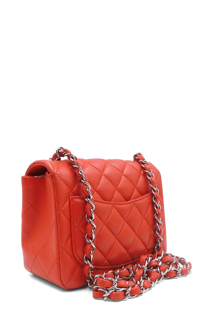 Quilted Lambskin Classic Mini Square Flap Red with Silver Hardware - Chanel